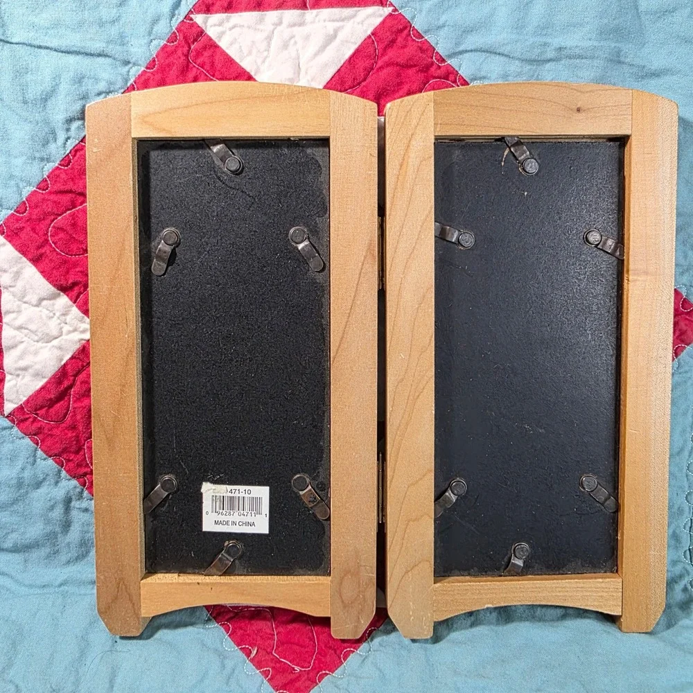 Friends Double Hinged Wood Picture Frame Excellent Engraved Quote Holds 4 Photos